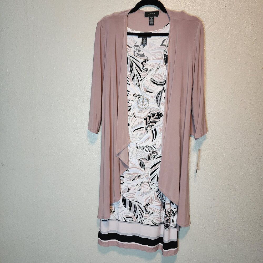 R&M Richards Taupe Floral 2-Piece Jacket Dress Set & Necklace • Size 10